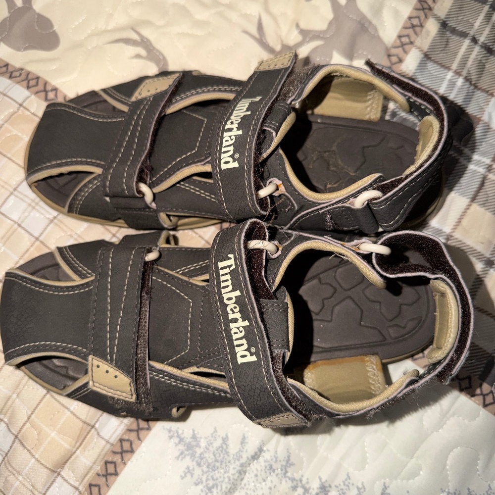 TIMBERLAND BOYS YOUTH BROWN SUMMER‎ BEACH OUTDOOR ADJUSTABLE SANDALS SZ 5